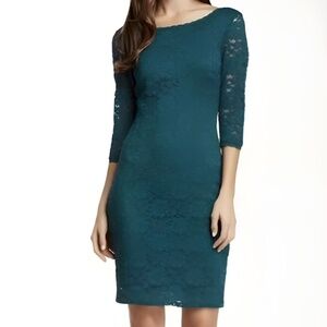 Laundry by Shelli Segal Lace Overlay Sheath Dress - Teal Green Size 2
